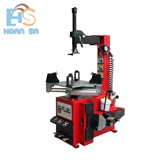 Máy ra vào lốp xe máy xe điện Fujisu 616YM màu đỏ có tay hỗ trợ